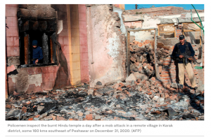 The temple was vandalized and set on fire by a mob last week when it was being renovated by the Hindu community