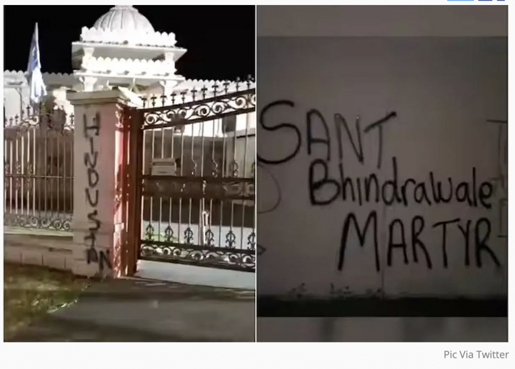 The walls of the prominent BAPS Swaminarayan temple in Melbourne's northern suburb of Mill Park were painted with anti-India and pro-Khalistan graffitis,
