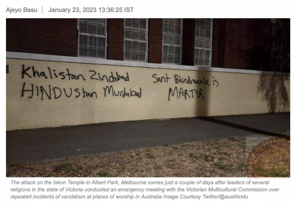 On January 17, the Shri Shiva Vishnu Temple in Carrum Downs was also defaced with anti-India and anti-Hindu slogans ahead of Pongal festivities.