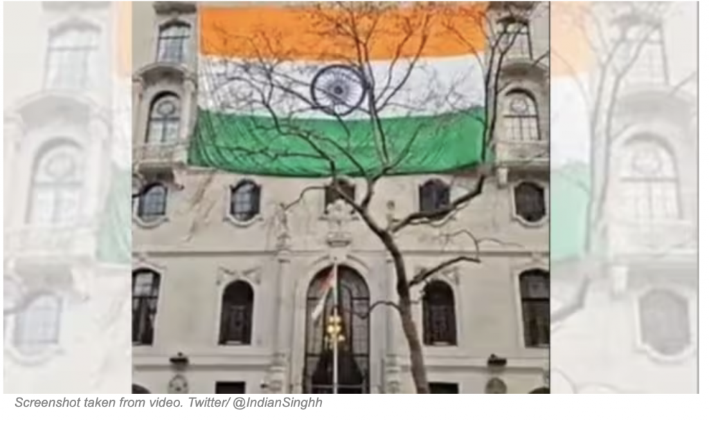Videos on social media platforms showed a man scaling the walls of the High Commission to bring down the Indian flag to the chants of ‘Khalistan Zindabad’.