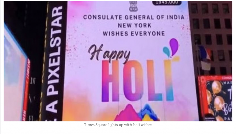 As Times Square glittered with hues of red, blue, green, and yellow, passersby were greeted with a visual spectacle that captured the essence of Holi – a celebration of life, love, and the beauty of diversity